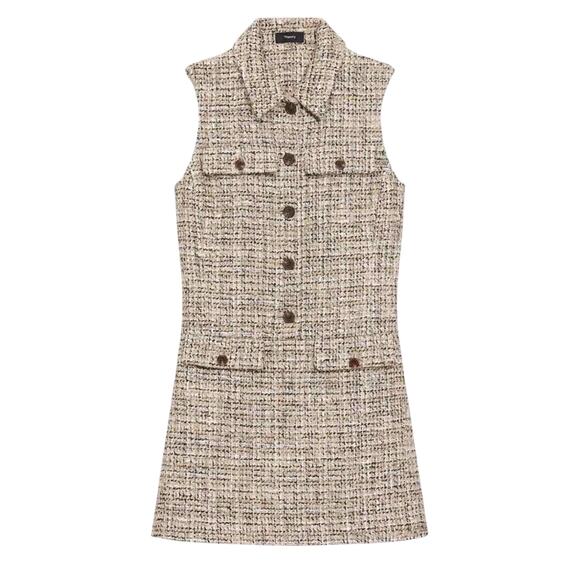 Theory Mixed Tweed Military Mini Dress Size 6 Wheat Multi - Picture 3 of 13